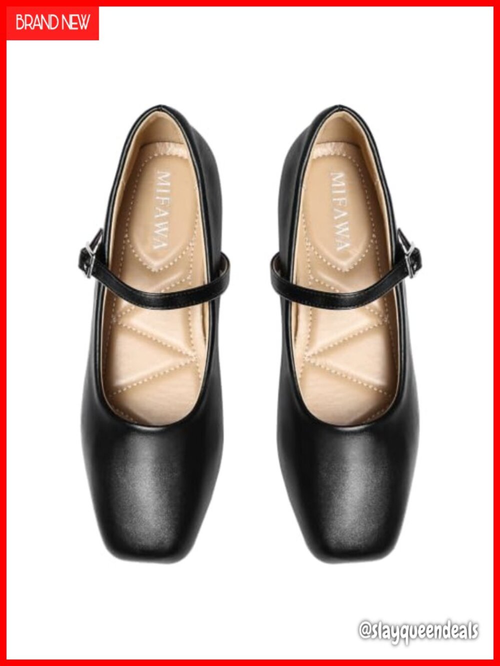Square Toe Mary Jane Ballet Flats Faux Leather Adjustable Buckle
